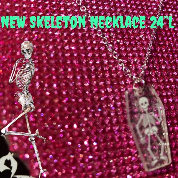 Jewelry - Skeleton Necklace Sterling Silver Glitter Coffin Creepy Emo goth egirl Y2K gift